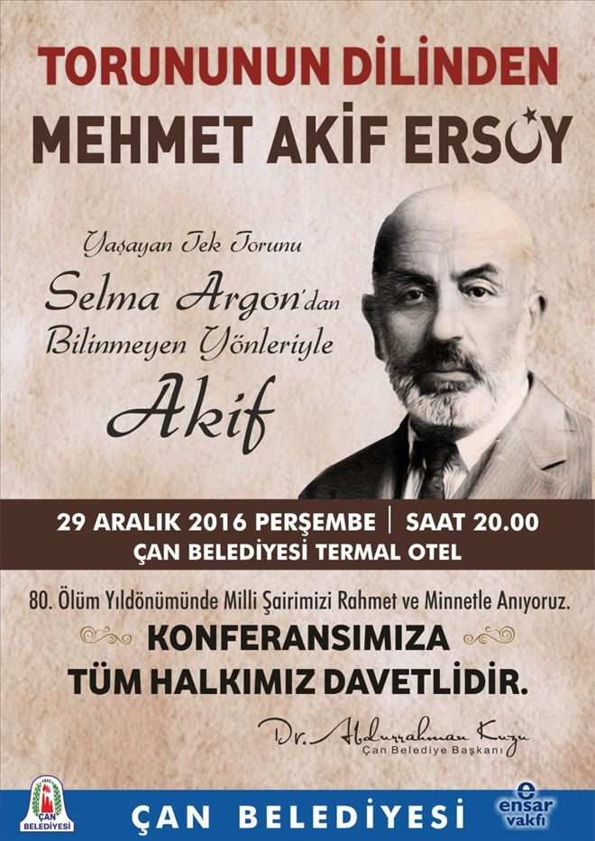 Çan Belediyesi´nden "Bilinmeyen Yönleriyle Akif" Adlı Konferans