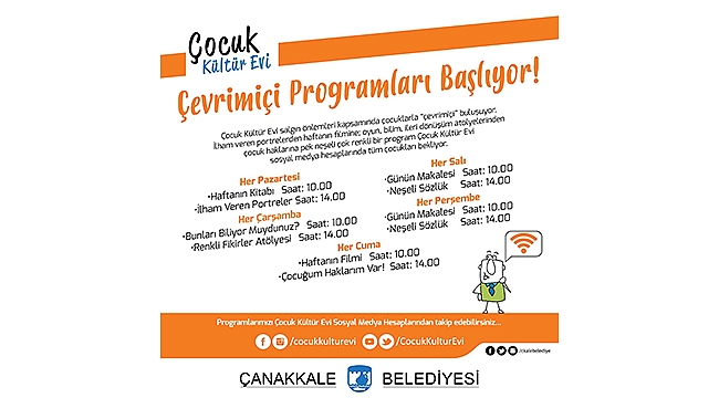 ÇOCUK KÜLTÜR EVİ ÇEVRİM İÇİ PAYLAŞIM PROGRAMI BAŞLIYOR