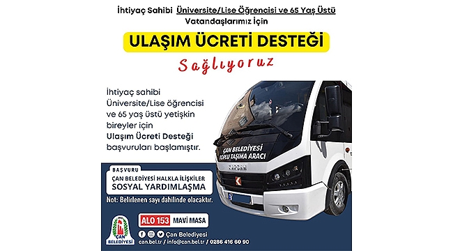 ÖĞRENCİLERE VE 65 YAŞ ÜSTÜ VATANDAŞLARA ULAŞIM ÜCRETİ DESTEĞİ 