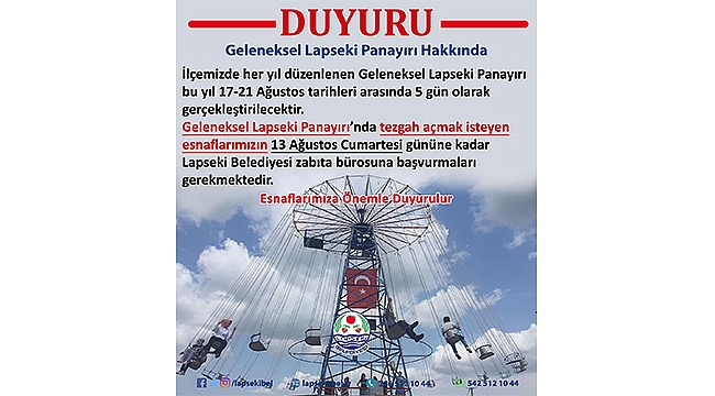 LAPSEKİ'DE PANAYIRA DAVETLİSİNİZ