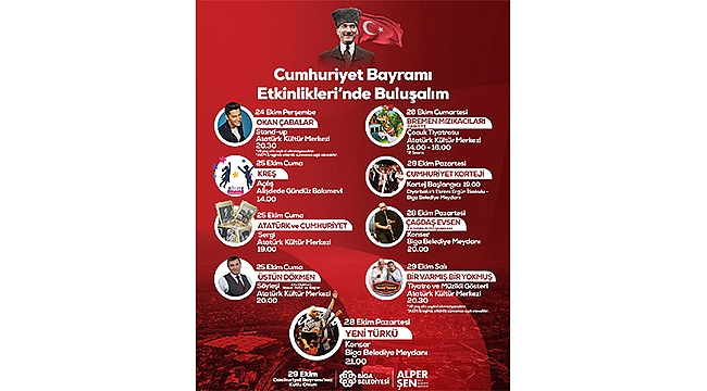 BİGA'DA 29 EKİM CUMHURİYET BAYRAMI COŞKUSU YAŞANACAK