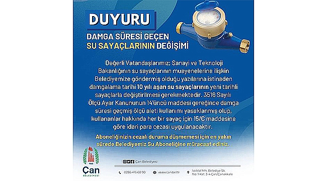 ÇAN BELEDİYESİ'NDEN SU SAYAÇLARININ DEĞİŞİMİ İÇİN UYARI !